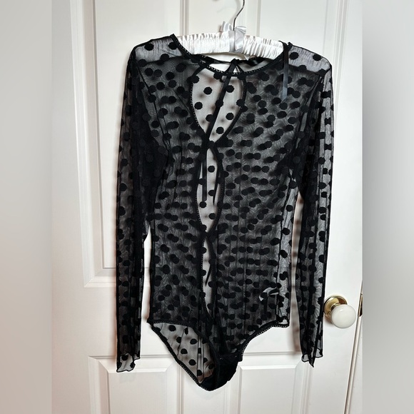 Hanky Panky Tops - Hanky Panky Black Polka Dot Sheer Bodysuit